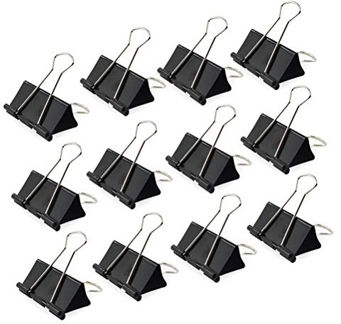 kuou LEZQHB 12 pcs Binder Clips, Black Metal Paper Clips, 41mm Sizes Foldback Clips Clamp Binder Clips with Box for Office Home Supplies