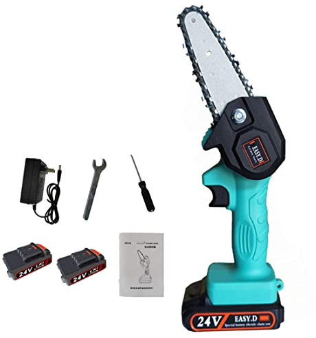Mini Tronçonneuse Électrique 2 * 24V Coupe-Bois Alimenté Par Batterie Scie À Chaîne À Main Outil Électrique Pour La Coupe Du Bois, L'élagage Et L'exploitation Des Arbres Fruitiers (Bleu)