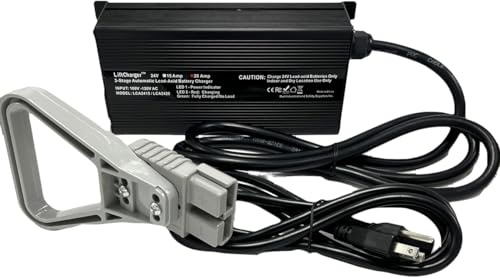24 Volt 20 Amp Pallet Jack and Scissor Lift Battery Charger with Gray SB175 175A Quick Connect Plug and Handle