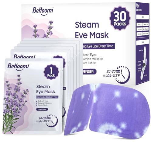 BeHoomi 30Packs Steam Eye Mask, Heated Eye Mask Warm Compress for Eyes, Self Heating Disposable Steam Mask for Home Sleep, Spa, Travel Essentials & Relaxation Gifts, Mothers Day Gifts (Lavender)