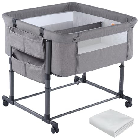 MTWML Zwillingswiege für 2 Babys – tragbare Doppelwiege mit Tragebeutel, austauschbaren Matratzenbezügen, Verstellbarer Höhe & Sicherheitsgurten. Zwillinge 0–6 Monate Grau (Deep Grey)