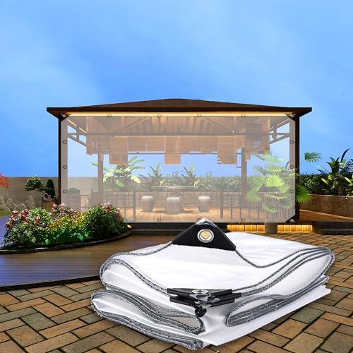 Warmfay Transparente Plane mit Ösen, PE Abdeckplane Wasserdicht 2x4m, 0,3mm Regenschutz Abdeckplane, Faltbar Wetterfeste Durchsichtige Plane für Außen, Terrassen, GartenmöBel, Pet Hutch Dach