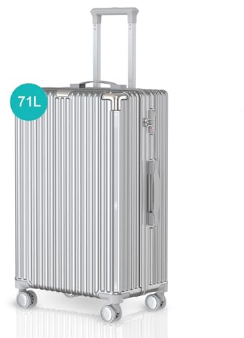 Maleta de Viaje Mediana 71L ABS, Cerradura TSA, 4 Ruedas 360°, Robusta y Ligera, 27x41x67cm, Plateado
