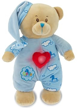 Teorema - Orsetto Peluche Cuoricino 35cm, con Luce e Melodia per la Nanna, Il colore può variare (Blu/Rosa)