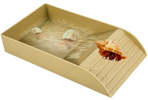 JETHMA Tortoise Water Dish, Tortoise Bath Dish, Anti Slip Reptile Pool Bowl with Ramp, Reptile Feeding Box Dish, Tortoise Water Bowl For Basking Feeding Bathing (Brown Small)