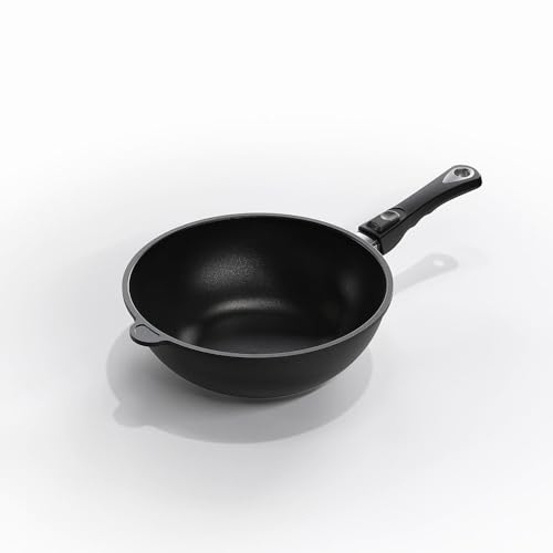 AMT Gastroguss Wok 28 cm Ø, 11 cm hoch, Wokpfanne, induktionsgeeignet, abnehmbarer Stiel, Lotan® Antihaft-Veredelung, Gusspfanne (Aluguss), AMZN-I-1128S-Z20B