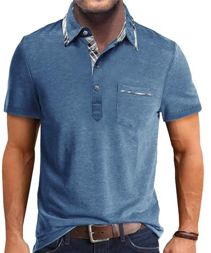 Comilaka Poloshirt Herren Kurzarm Kontrastfarbe T Shirts mit Tasche Polo Klassisches Sommer
