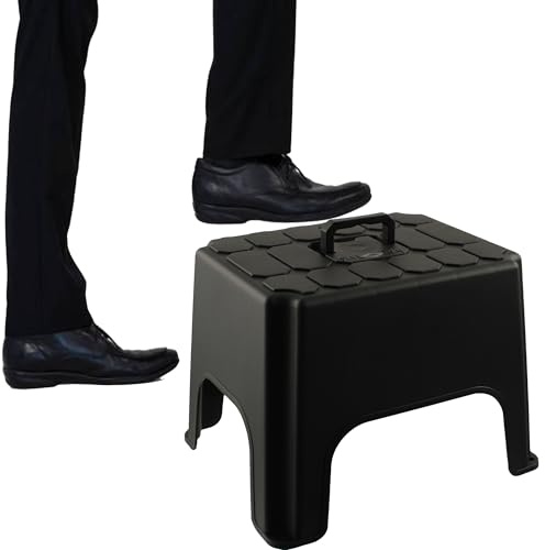 Strong Black Step Stool With Built In Carry Handle Hardwearing Non-Slip Step Up Stool (1)