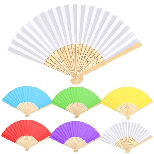 Neerow 6er Handfächer Bunt, Fecher Damen, Faltbar Fächer Klein, Papierfächer Sommer für Hochzeit Sommer Party Faltfächer Wand Dekoration Geschenk