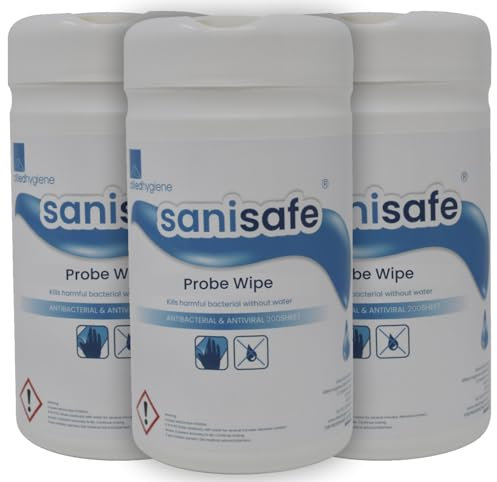 3 X Sanisafe Food Probe Wipes - 200 Sheets - Anti-Bacterial, Disinfectant Wipes