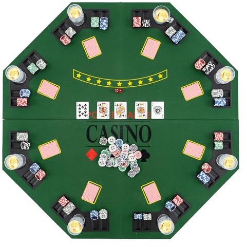 COSTWAY 1.2M/48 Inches Poker Table Top, 8 Player Foldable Texas Holdem Poker Mat with Carrying Bag, Cup Holders, Chip Trays, Portable Blackjack Tables Topper for Card Casino Game