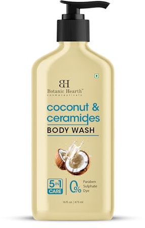 Botanic Hearth Coconut & Ceramides Body Wash & Shower Gel 473 ml | Helps Soothe Dry Itchy Skin While Gently Cleansing & Nourishing | Sulfate & Paraben Free