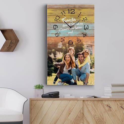 dodda - Quadro Personalizzato con Foto, Testo e Orologio con stampa in HD - Stampa Foto su Tela Personalizzata - Photo Clock Legno Colorato