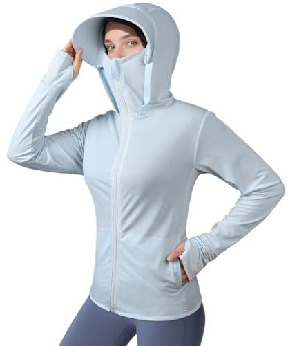 AUYAO Chaqueta Deportiva UPF50+, Anti-UV Capucha, Azul M