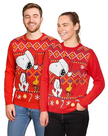 The Peanuts Snoopy vintertröja för män och kvinnor – vinter stickad tröja sweatshirt ful tröja unisex röd