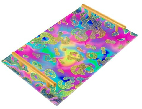 Bandeja acrílica decorativa de piedra de mármol colorida con asas para mesa de café, bandeja de servir para joyas, perfume para sofá, servir charolas para mesa de centro