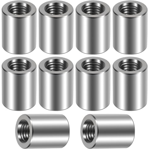 Manchons Filetés Ronds Écrousp de Connexion Ronds en Acier Inoxydable Écrous Longs Écrous Manchons de Jonction M10*20mm Argent 10Pcs (M10*20)
