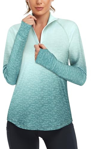 Long Sleeve Athletic Shirt Women,Cucuchy 3/4 Zip Pullover Casual Lightweight Half Zip T Shirts Golf Hiking Running Clothes Workout Yoga Tops Fitness Shirts Green M