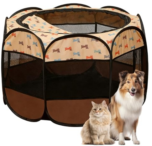 Recinto per Cani da Interno, Portatile Box Cani per Interno ed Esterni, Box Pieghevole per Cane e Gatti, Kennel Cane Piccolo, Gabbia per Gatto, Cucciolo Conigli,74 x 74 x 43 cm (Marrone Caffè)