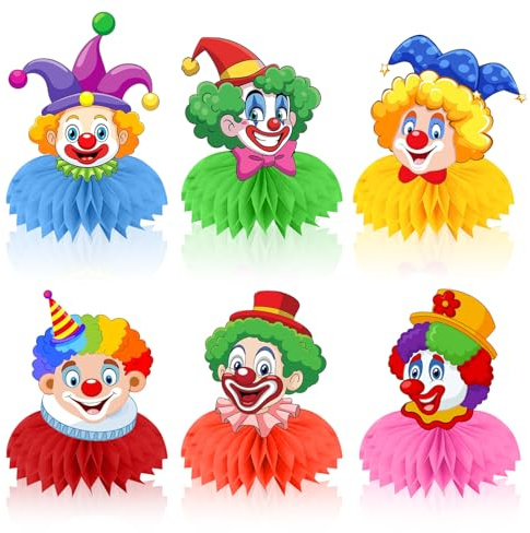 6 Piezas Decoración de Mesa de Payaso para Carnaval, Decoraciones de Payaso de Panal 3D, Bolas de Panal de Payaso para Mesa de Carnaval, Adornos para Fiestas de Carnaval, Carnaval, Circo y Más