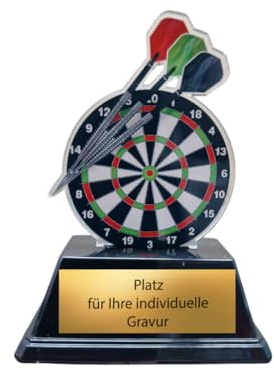 EBERiX POKALE Cible de fléchettes en acrylique avec flèches sur socle noir de 10 cm, légère et stable, gravure personnalisable incluse