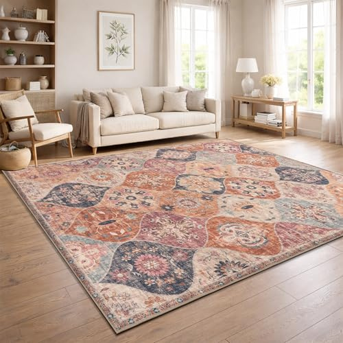 Paco Home Tappeto Soggiorno Vintage Pelo Corto Stile Boho Lavabile Antiscivolo Facile Da Pulire Design Retro Moderno, Colore:Multicolore, Dimensione:120x160 cm