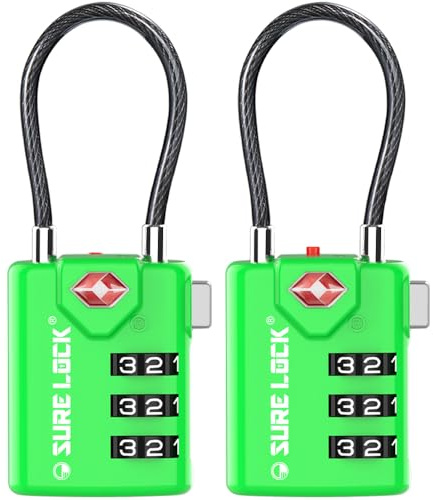 SURE LOCK TSA Compatible Travel Luggage Locks, Inspection Indicator, Easy Read Dials TSA Approved with Zinc Alloy, Green 2 Pack, Earnest