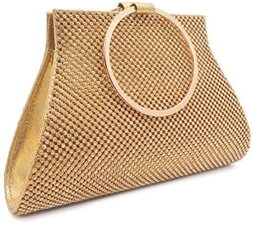 MOSSMON Crystal Clutch Purses Bride and Bridesmaid Handbag Elegant Wristlet Evening Bag for Women Gold