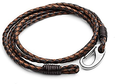 Tribal Steel · Men's XXL 23cm · 2-Tone Brown Plaited Leather Men's Double Wrap Bracelet