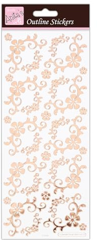 Anita's Outline Stickers, Fanciful Floral Corners, Rose Gold On White, for Scrapbooking, Card Making, Kids Play, Homework, Art, Craft, Embelish, Decorative, Paper, Card, Glass, Metal, Plastic, Foam