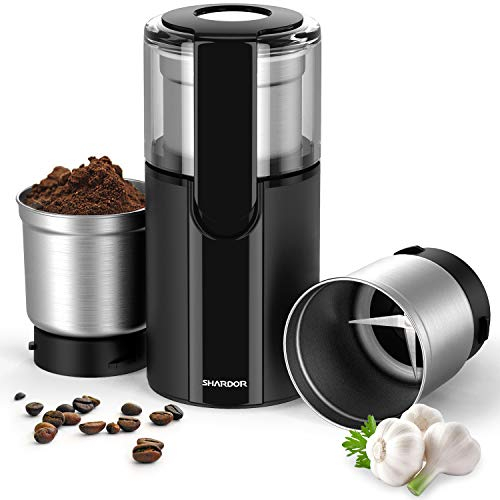 SHARDOR Coffee & Spice Grinders Electric with 2 Removable Stainless Steel Bowls for Dry or Wet Grinding, 70g