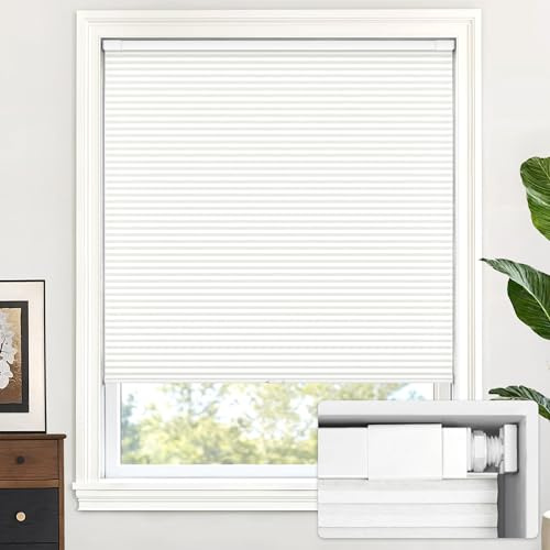 LazBlinds Cordless Cellular Shades, No Tools No Drill Light Filtering Honeycomb Shades Pleated Blinds for Windows, 31'' W x 64'' H, White