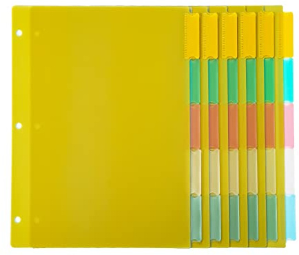 Seashell 5-Tab 6 Sets Plastic Binder Dividers, 8 Tab Insertable Index Dividers with 3 Hole Punch, Letter Size, Durable, Assorted Colors, School Subject Binder Organizers