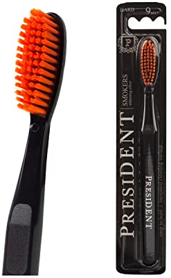 PRESIDENT Smokers Zahnbürste, speziell für Raucher oder hartnäckige Flecken, 9 MIL (Schwarz/Orange)