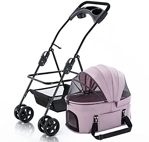 LJFLI Hundebuggy Hundewagen Big 34 Kg mit Abnehmbarem TräGer MittelgroßE Hunde Autobag-Trennung Allrad Universal,Pink