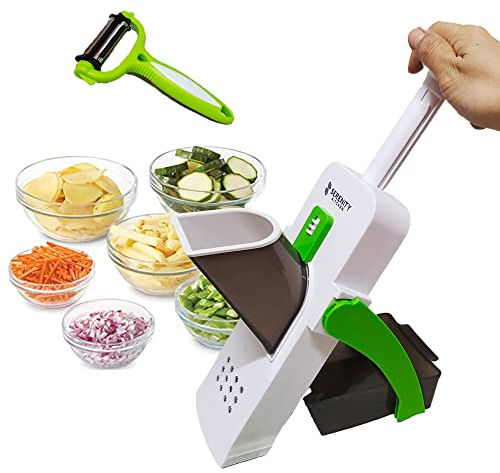 Mandoline Slicer – Multifunctional Fruit and Vegetable Chopper – Stainless Steel Blades – Onion and Vegetable Cutter (Green)
