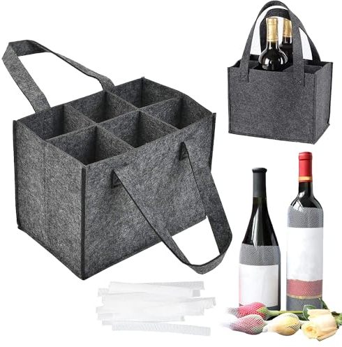 C-102 2 Stück Flaschentasche Flaschentasche 6 Flaschen Filztaschen zur Aufbewahrung von Bier und Wein Geeignet für Picknick Wanderung Oder im Freien Abnehmbar und Waschbar Gratis Flaschenhülle