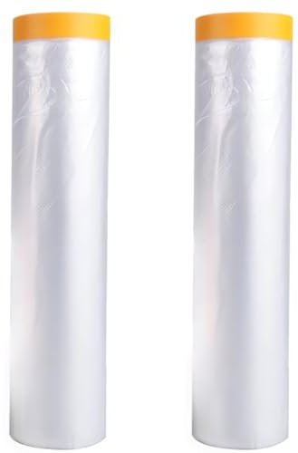 MIUPOO Taped Masking Film,Waterproof Dust Proof Paint Protective Film,Multi Use Paint Masking Film for Furniture Wall Car Carpet,4.5m X 20 m X 2 Rolls