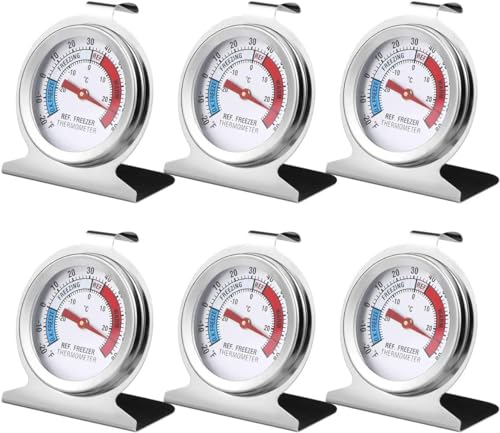 6 Pack Refrigerator Freezer Large Dial Thermometer Classic Series Fridge Freezer Alarm Thermometer Internal Temperature Gauge for Kitchen Refrigerator