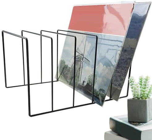 Schallplattenaufbewahrung – hochwertiger Schallplatten-Aufbewahrungsständer, Dokumenten-Organizer, Schallplatten-Ausstellungsständer, Ebenholz-Metall, Schreibtisch-Aufbewahrung, Buchständer,