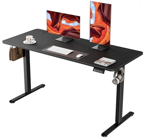 ERGOMAKER Electric Standing Desk 140x60cm, 2 Memory Presets, Black | 73-118cm Lift, 70kg load, 2 Hooks, Smart Panel Safety Lock, Cable Management, Splice Board, for Home Office Gaming