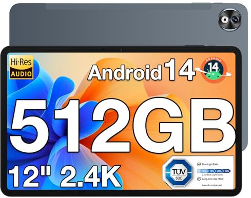 DOOGEE T40 Pro Tablet 12 Pulgadas, Tablet Android 14 Helio G99, 20GB RAM+512GB(TF 2TB) Gaming Tablets, Baterías 10800mAh(Type-c) 2.4K Pantalla IPS, 16MP+8MP/Dual SIM 4G/5G WiFi/BT5.0/GPS