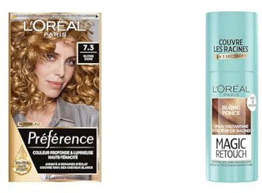 L’ORÉAL PARIS - Kit de Coloration Cheveux Permanente et Retouche Racine - Blond Foncé - Camoufle les Cheveux Blancs Entre Deux Colorations - Spray Instantané Magic Retouch + Préférence