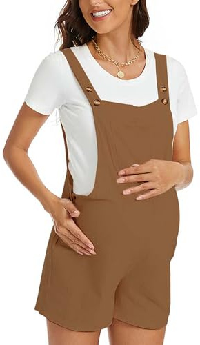 FEOYA Tuta Premaman Salopette Casual con Bottoni Regolabili Overalls Senza Maniche per Estate Ideale per Gravidanza e Allattamento Marrone XL