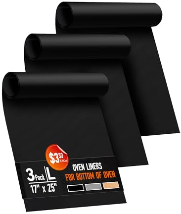 3 Pack Oven Liners for Bottom of Oven, 17x25 Large Heavy Duty Non-Stick Reusable Oven Mat for Electric, Gas, Toaster & Convection Ovens - BPA & PFOA Free, Dishwasher Safe, Kitchen Essentials, Black