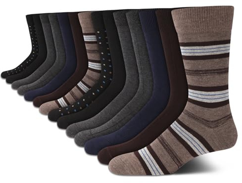 Van Heusen Mens Dress Socks - 14 Pack Soft Stretch Moisture Wicking Crew Socks for Men for Everyday Office Work Wear, Size 6-12.5, Tan Stripe