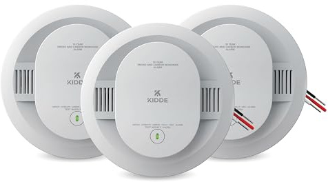 Kidde Smoke and Carbon Monoxide Detector, Hardwired with 10-Year Battery Backup, LED Status Lights, Interconnected, 85 dB Alarm, 5 inches, 30CUA10, 3 Pack