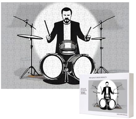 Phayah Drum Kit Drummer Puzzles 300 Piece For Jigsaw Puzzle Wooden Puzzle For Family Friend Home Decor Wall Art 15.7 X 11 In