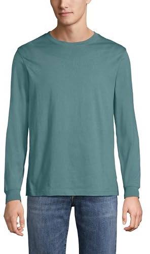 Lands' End - Men’s Super-T Tourmaline Long Sleeve T-Shirt, S Size - Traditional Fit Ringspun Combed Cotton Jersey - Easy-Care Finish - Reinforced Seams, Ribbed Cuffs - Men's Fashion