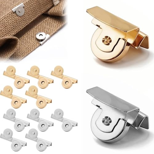 12 pares de botones a presión con cierre magnético sin costuras para ropa, plateados y dorados | Broches metálicos resistentes para bolsos y cortinas | Clip para bolso sin costura